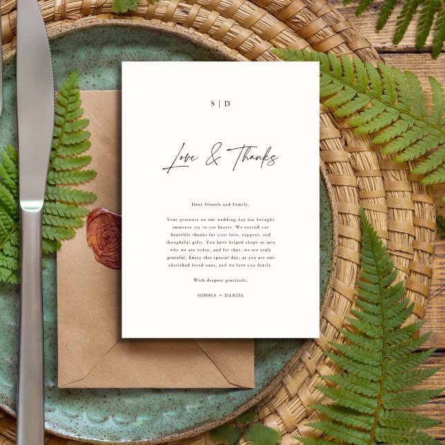 Monogram Elegant Calligraphy Love & Thanks Wedding Place Card (Creator Uploaded)