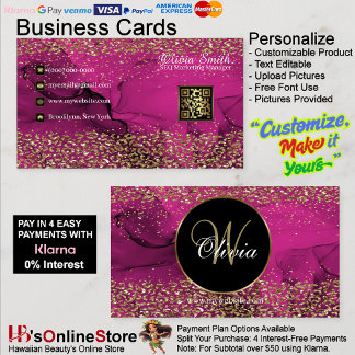 Monogram Elegant Classy Pink Gold QR Code Business Card