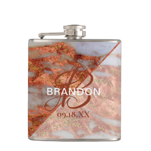 Monogram Elegant Copper Marble Geometric Groomsmen Hip Flask