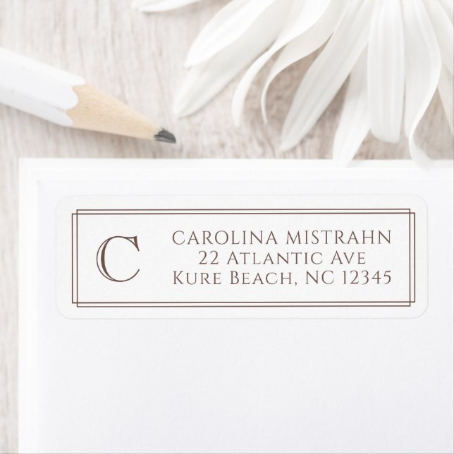 Monogram Elegant Dark Brown Border Stationery (Insitu)