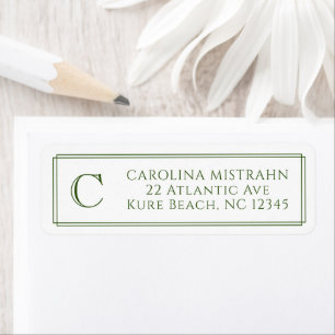 Monogram Elegant Dark Green Border Stationery