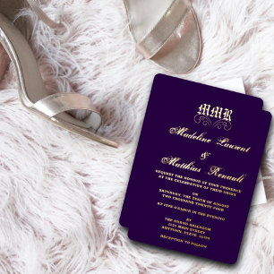 Monogram Elegant Dark Purple  and Gold Wedding 