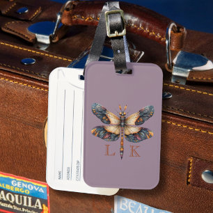 Monogram Elegant Dragonfly Purple Luggage Tag