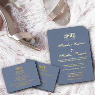 Monogram Elegant Dusty Blue and Gold Wedding 