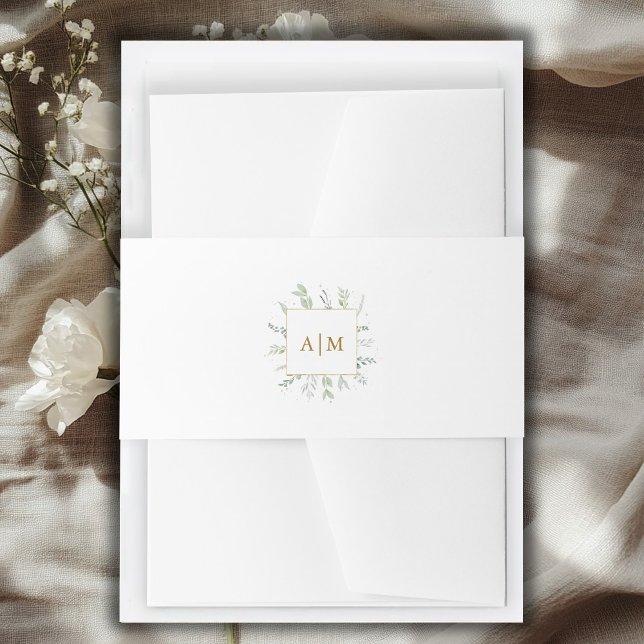 Monogram Elegant Eucalyptus  Invitation Belly Band (Monogram Elegant Eucalyptus Invitation Belly Band with your name and date.)
