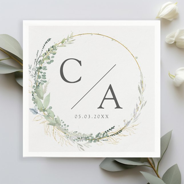 Monogram, elegant eucalyptus wedding napkins (Creator Uploaded)