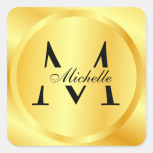 Monogram Elegant Faux Gold Glamourous Template Square Sticker