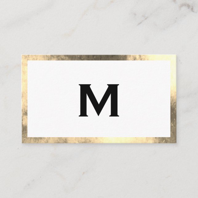 Monogram Elegant Faux Golden Border Business Card (Front)