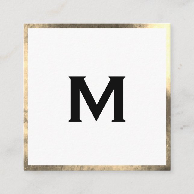 Monogram Elegant Faux Golden Border Square Business Card (Front)
