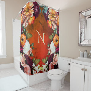 Monogram Elegant Floral Botanical Rustic Vintage Shower Curtain