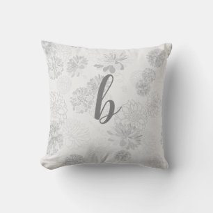 Monogram Elegant Floral Grey Cushion