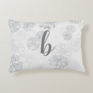 Monogram Elegant Floral Grey Decorative Cushion