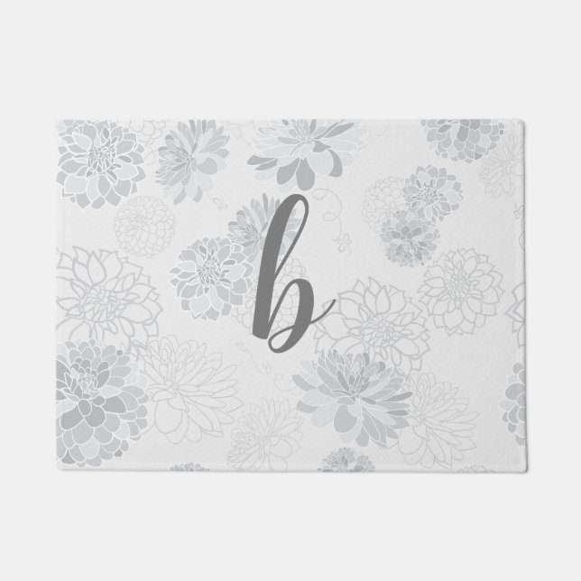 Monogram Elegant Floral Grey Doormat (Front)