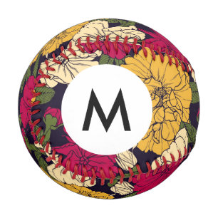 Monogram Elegant floral pattern Baseball