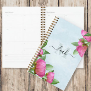Monogram Elegant Floral Vintage Pretty Pink Peony Planner