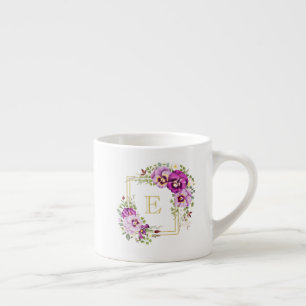Monogram Elegant Floral Vintage Purple Pansies Espresso Cup