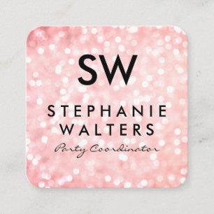 Monogram Elegant Glitter (Pink) Square Business Card