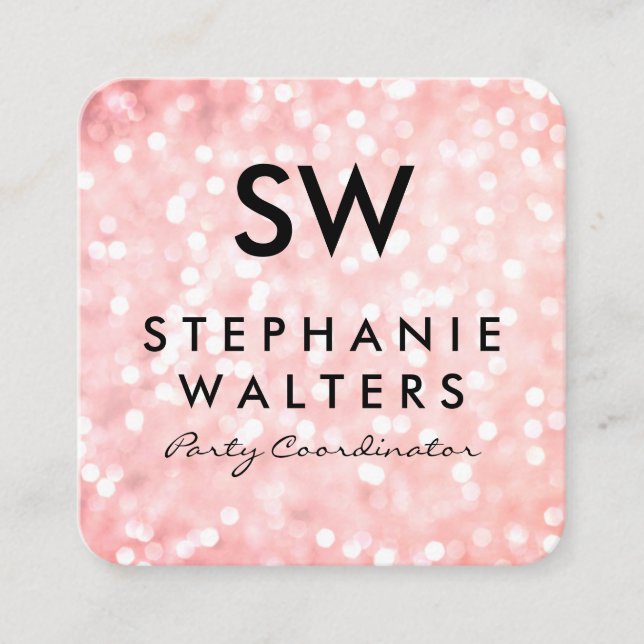 Monogram Elegant Glitter (Pink) Square Business Card (Front)