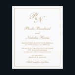 Monogram Elegant Gold Budget Wedding Invitation<br><div class="desc">Traditional style budget wedding invitation featuring a simple and classic design with your two initial monogram and your names in an elegant calligraphy inside of a thin border. All design elements are in faux gold over a white background and may be changed in the design editing tool. This classy design...</div>