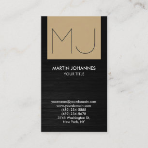 Monogram Elegant Grey Wood Beige Business Card