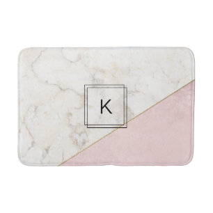 Monogram Elegant Marble Minimalist Rose Gold Bath Mat