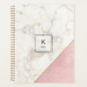Monogram Elegant Marble Minimalist Rose Gold Big Planner