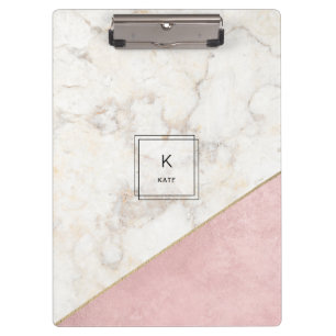 Monogram Elegant Marble Minimalist Rose Gold Clipboard