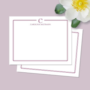 Monogram Elegant Maroon Wine Border Stationery Card