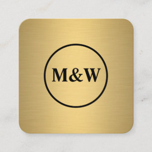Monogram Elegant Metallic Faux Gold Square Business Card