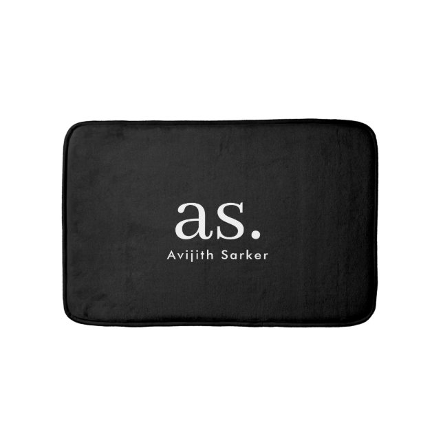 Monogram Elegant Minimal Black and White Classic Bath Mat (Front)