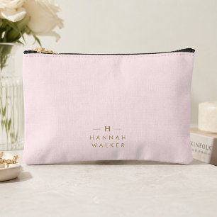 Monogram Elegant Minimal Blush Pink and Gold Accessory Pouch