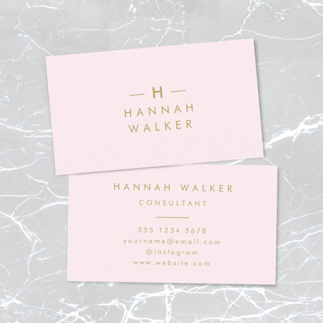 Monogram Elegant Minimal Blush Pink and Gold Business Card (Creator Uploaded)