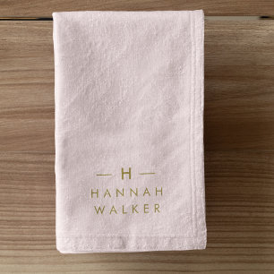 Monogram Elegant Minimal Blush Pink and Gold Hand Towel