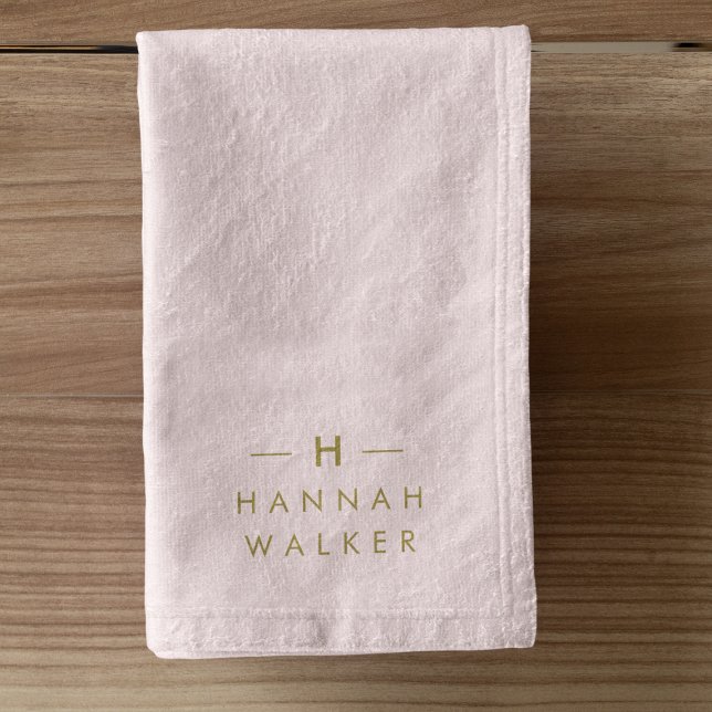 Monogram Elegant Minimal Blush Pink and Gold Hand Towel (Creator Uploaded)