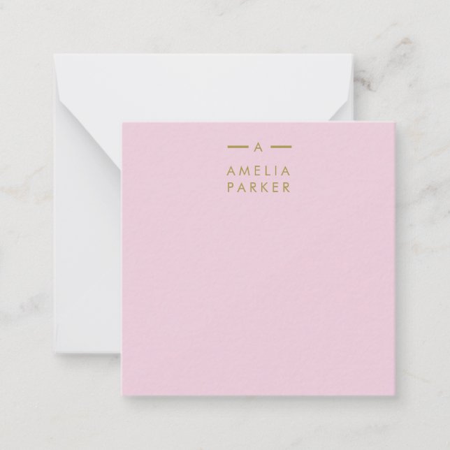 Monogram Elegant Minimal Blush Pink Gold Note Card (Front)