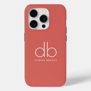 Monogram Elegant Minimal Classic Modern Orange Red iPhone 15 Pro Case