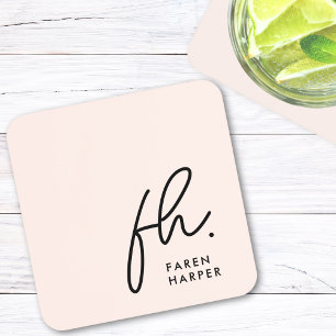 Monogram Elegant Minimalist Script Blush Pink Coaster