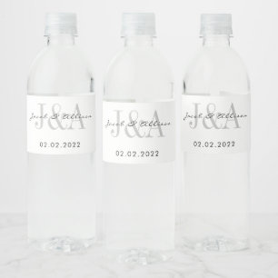 monogram elegant modern bar wedding favour water bottle label