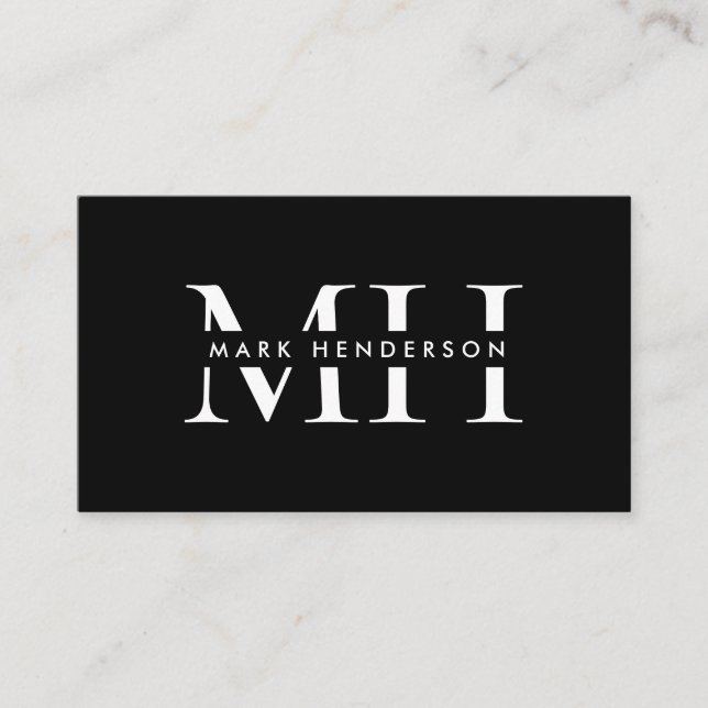 Monogram Elegant Modern Black Business Card (Front)