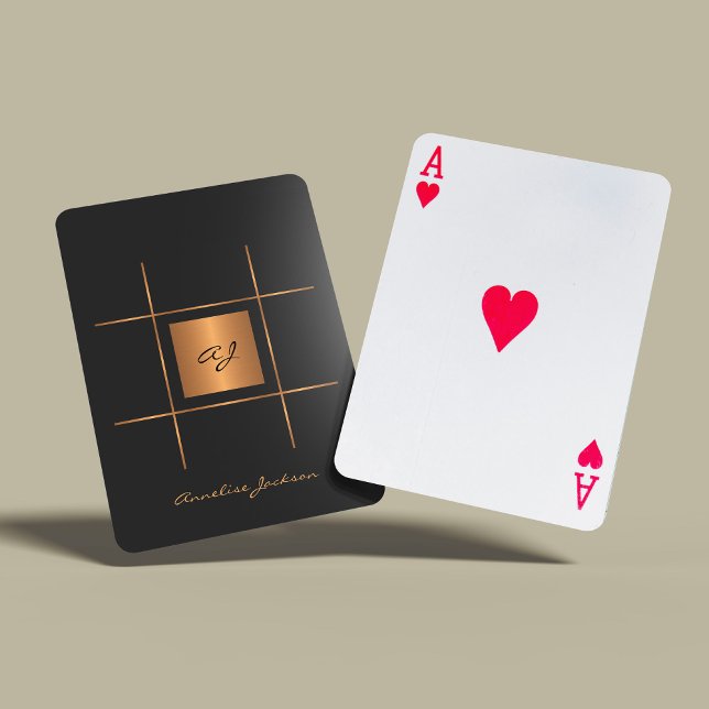 Monogram elegant modern black gold stylish name playing cards (Creator Uploaded)
