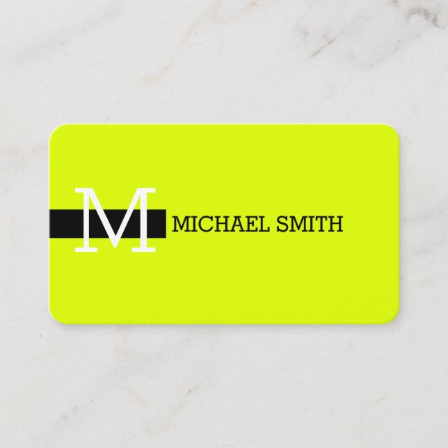 Monogram Elegant Modern Chartreuse & Black Business Card (Front)