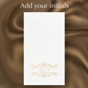 Monogram Elegant Modern Gold Swirl Script Wedding Napkin
