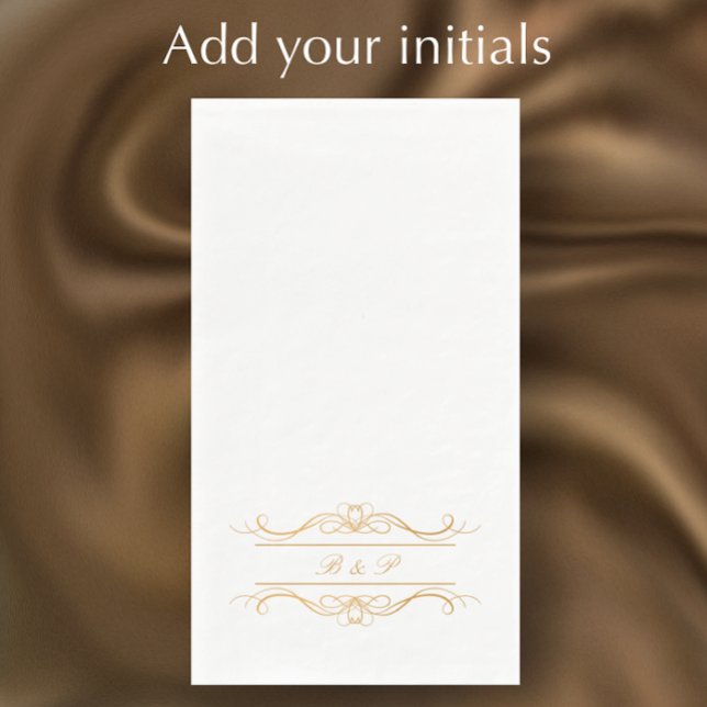 Monogram Elegant Modern Gold Swirl Script Wedding Napkin (Add your initials for an elegant golden couple’s monogrammed napkin. Classy paper dinner napkins.)