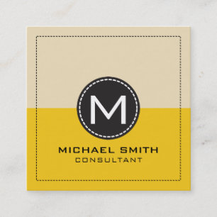 Monogram Elegant Modern Lemon and Dutch White Square Business Card