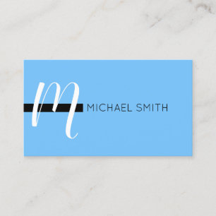 Monogram Elegant Modern Maya blue and Black Business Card