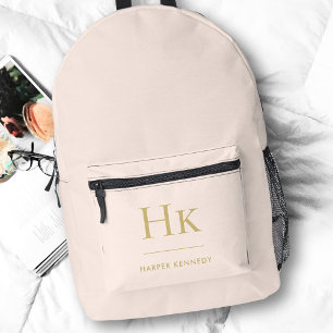 Monogram Elegant Modern Minimal Blush Pink Gold Printed Backpack
