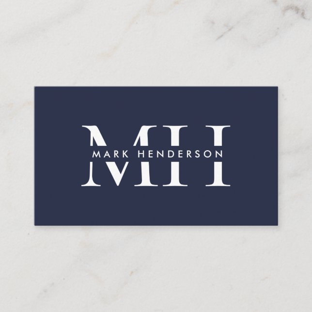 Monogram Elegant Modern Navy Blue Business Card (Front)