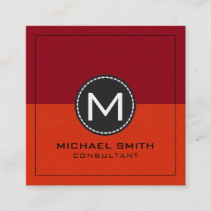 Monogram Elegant Modern Red and Maroon Square Business Card