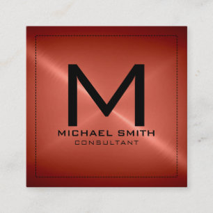 Monogram Elegant Modern Red Bronze Stainless Metal Square Business Card