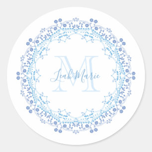 Monogram Elegant Modern Script Mandala Classic Round Sticker